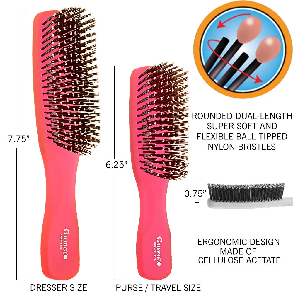 Giorgio GIO1 Gentle Hair Brush Dresser Size. Wet & Dry Pro Hair Brush Detangler. Soft for Sensitive Scalp. Good For Men Women & Kids All hair lengths. Durable and Anti-Static. (Set, Raspberry)