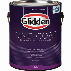 Glidden One Coat Exterior Paint   Primer Satin White & Pastel Base 1 Gallon