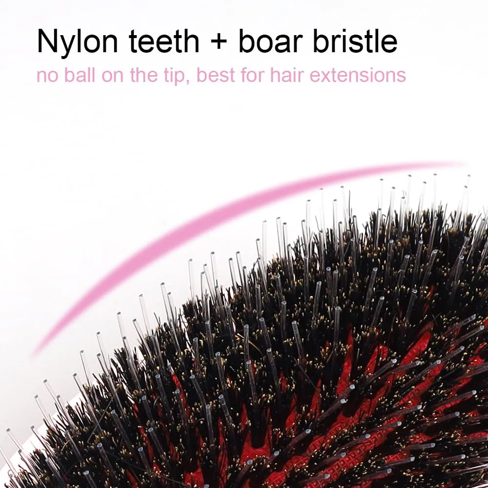 Glossy Nylon Teeth Boar Bristle Hair Extension Brush with Velvet Drawstring Bag Cushion Hair Brush for Women Hair Styling Smoothing Detangling Hairbrush Comb Paddle Detanging