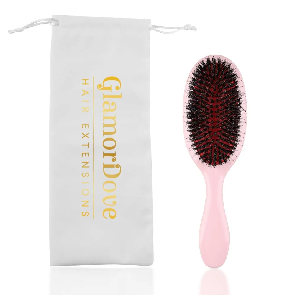 Glossy Nylon Teeth Boar Bristle Hair Extension Brush with Velvet Drawstring Bag Cushion Hair Brush for Women Hair Styling Smoothing Detangling Hairbrush Comb Paddle Detanging