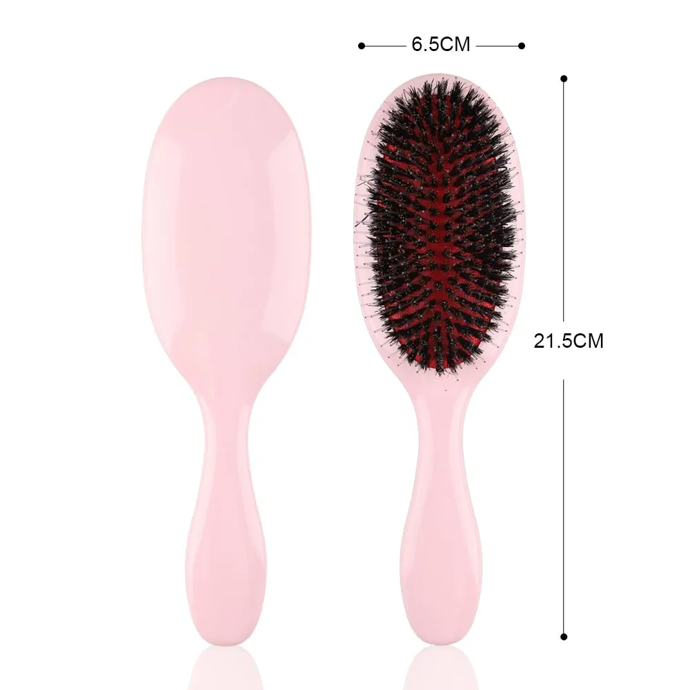 Glossy Nylon Teeth Boar Bristle Hair Extension Brush with Velvet Drawstring Bag Cushion Hair Brush for Women Hair Styling Smoothing Detangling Hairbrush Comb Paddle Detanging