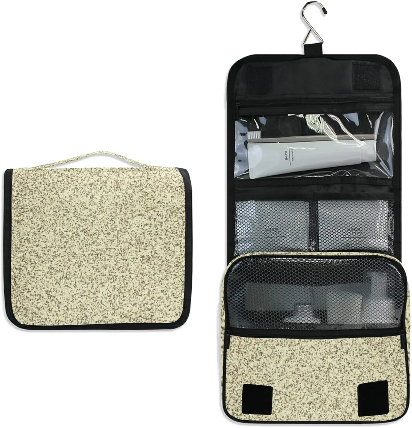 Gold Golden Glitter and Glare Pattern Hanging Wash Gargle Toiletry Bag Travel Cosmetic Makeup Case Organizer Storage Large Portable