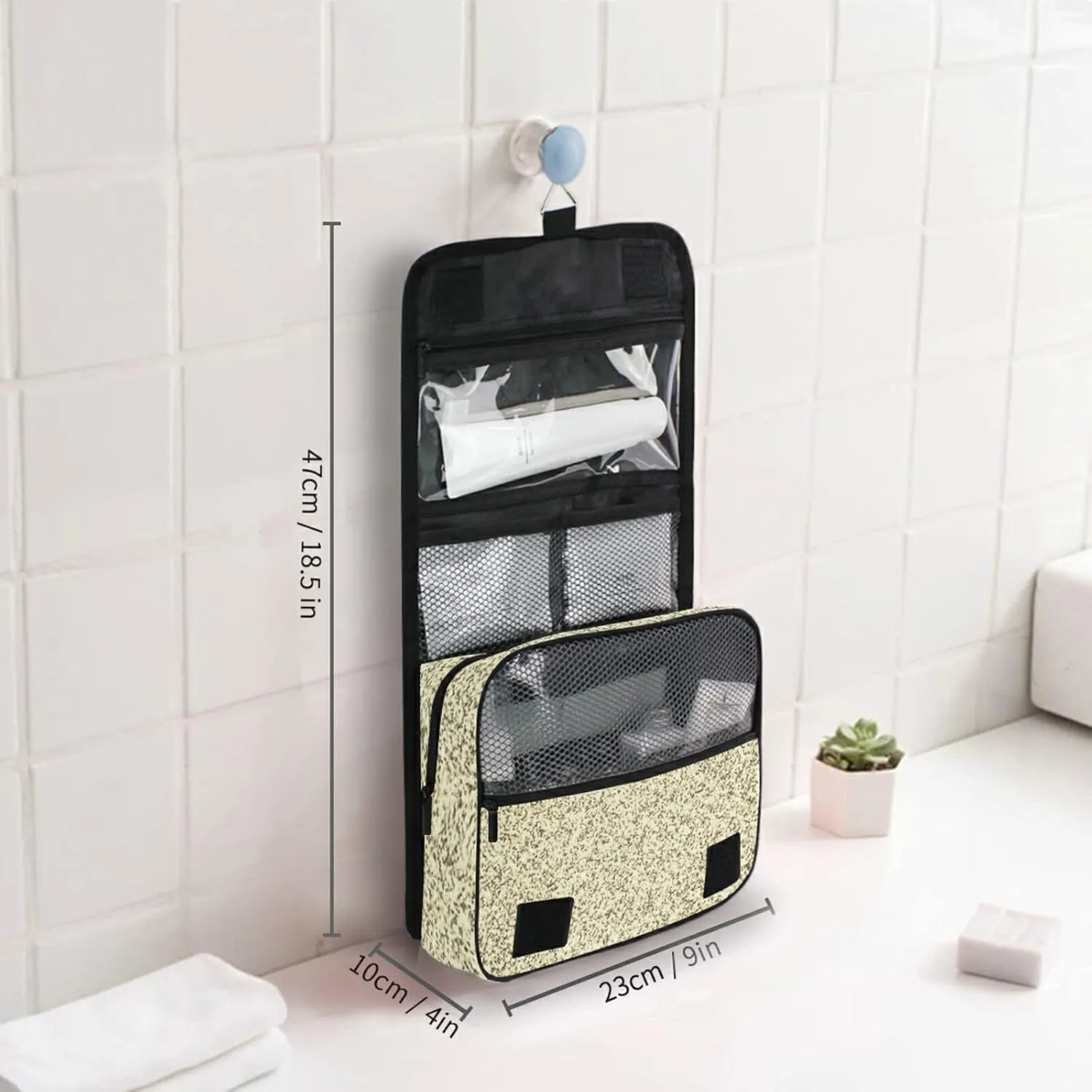 Gold Golden Glitter and Glare Pattern Hanging Wash Gargle Toiletry Bag Travel Cosmetic Makeup Case Organizer Storage Large Portable