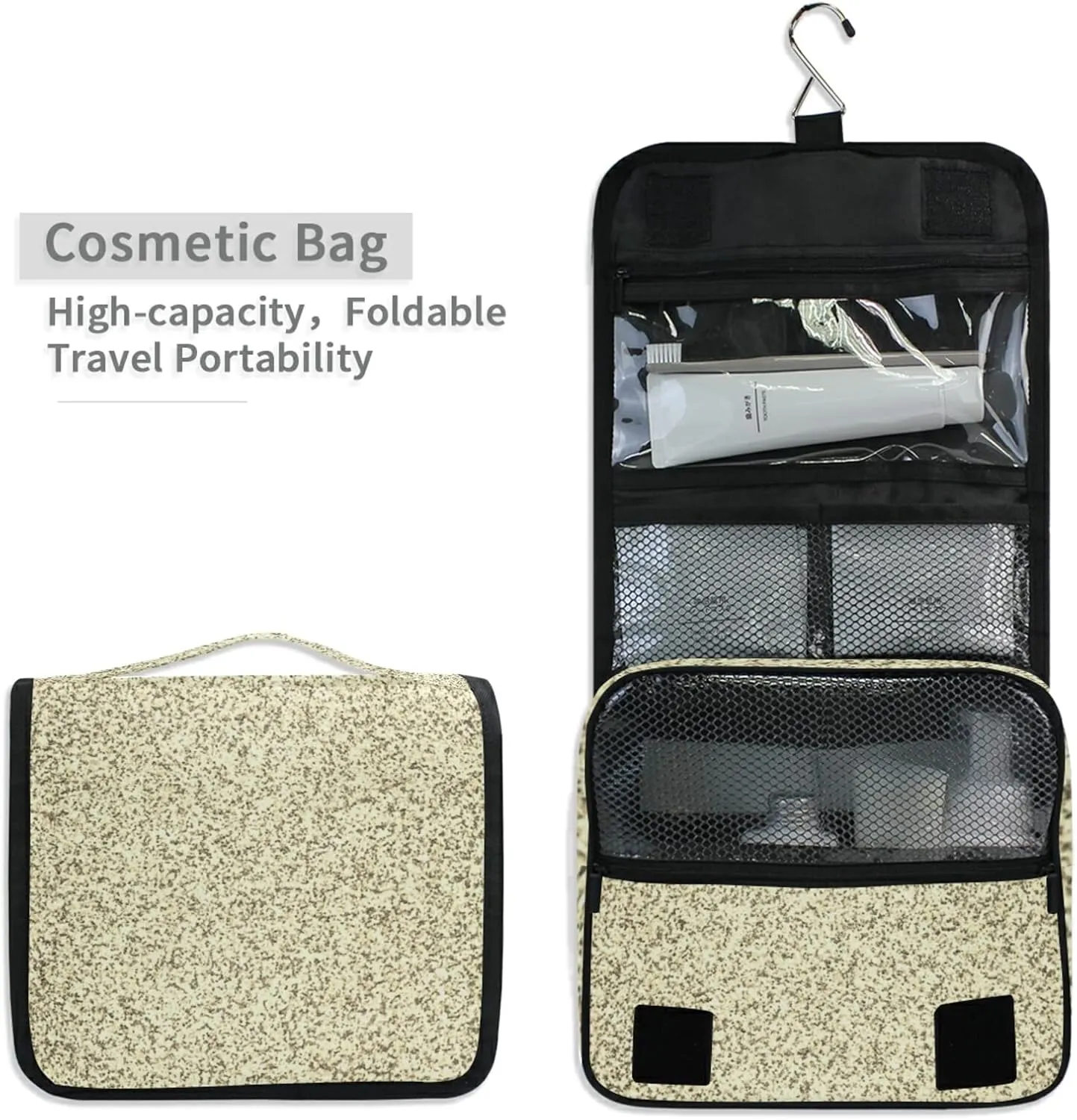 Gold Golden Glitter and Glare Pattern Hanging Wash Gargle Toiletry Bag Travel Cosmetic Makeup Case Organizer Storage Large Portable