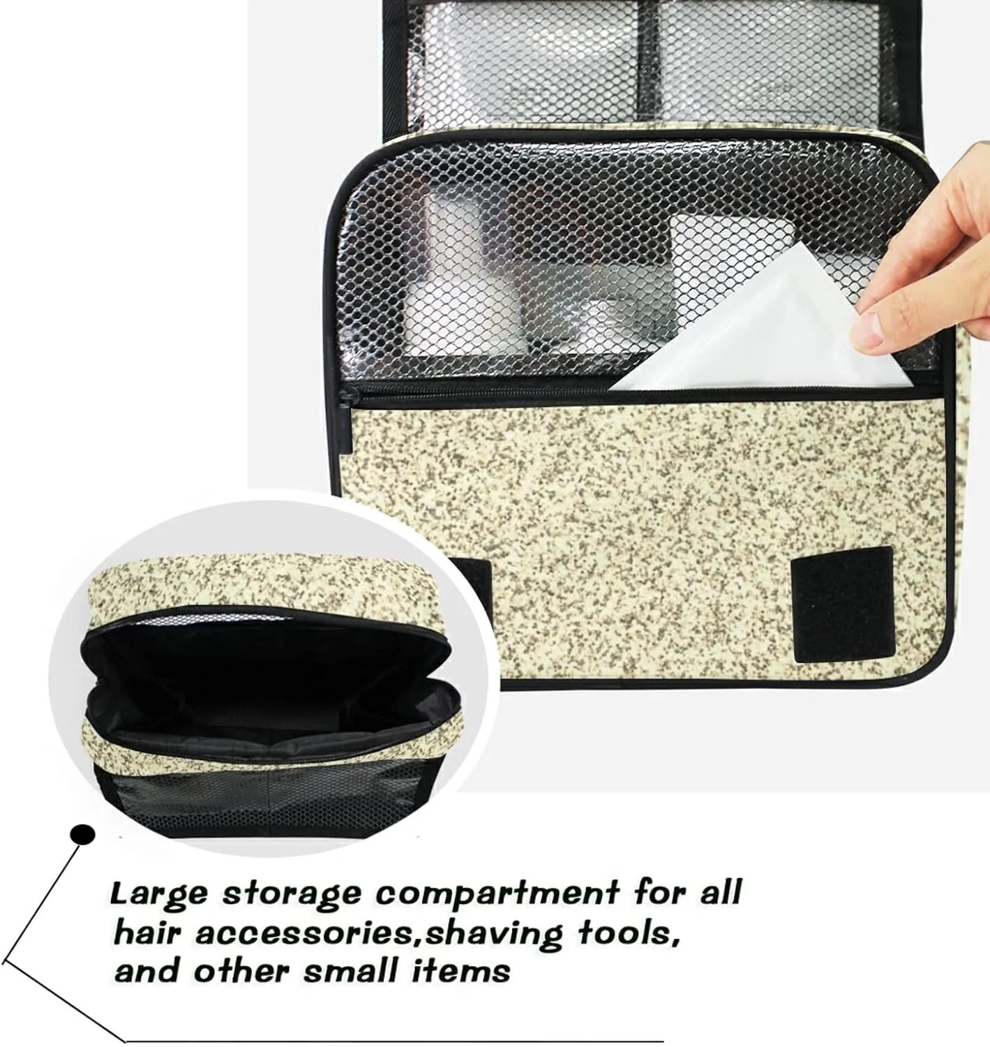 Gold Golden Glitter and Glare Pattern Hanging Wash Gargle Toiletry Bag Travel Cosmetic Makeup Case Organizer Storage Large Portable