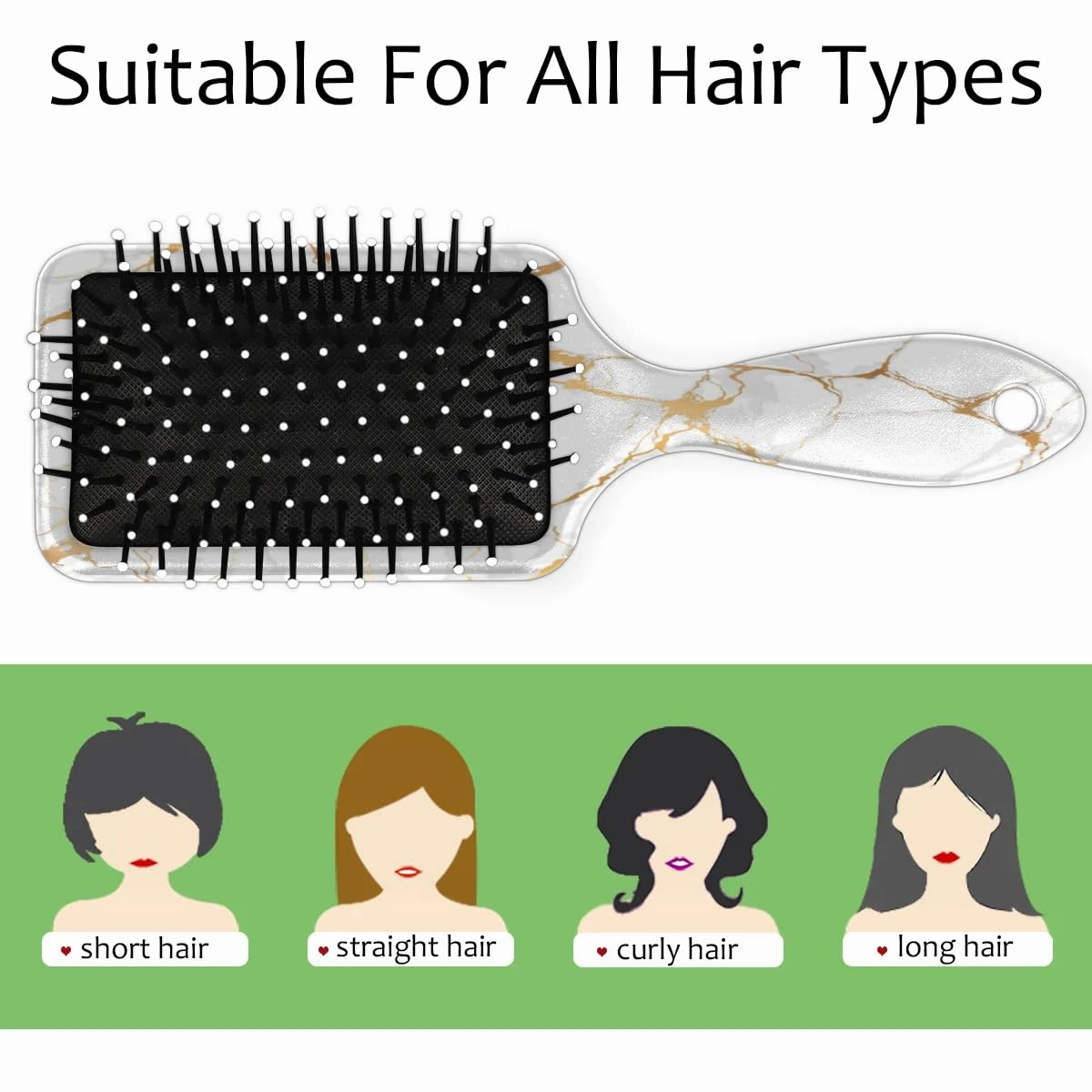 Gold White Marble Hair Brush for Kids Girls Boys, Wet Dry Detangling Hair Brush Soft Bristle Hair Brushes Paddle Hairbrush for All Hair Types Women Men