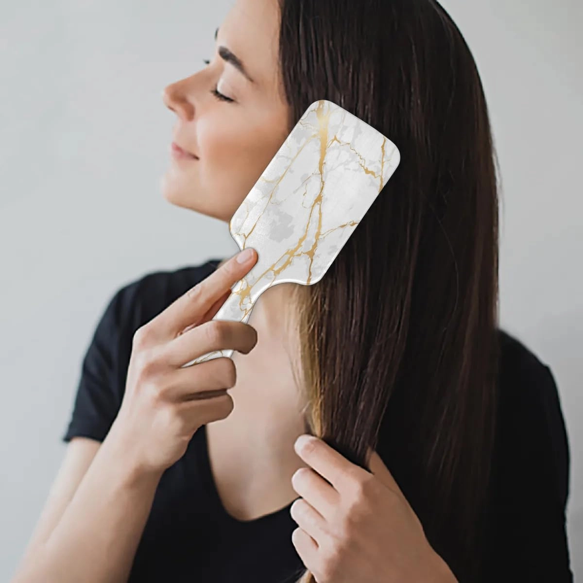 Gold White Marble Hair Brush for Kids Girls Boys, Wet Dry Detangling Hair Brush Soft Bristle Hair Brushes Paddle Hairbrush for All Hair Types Women Men