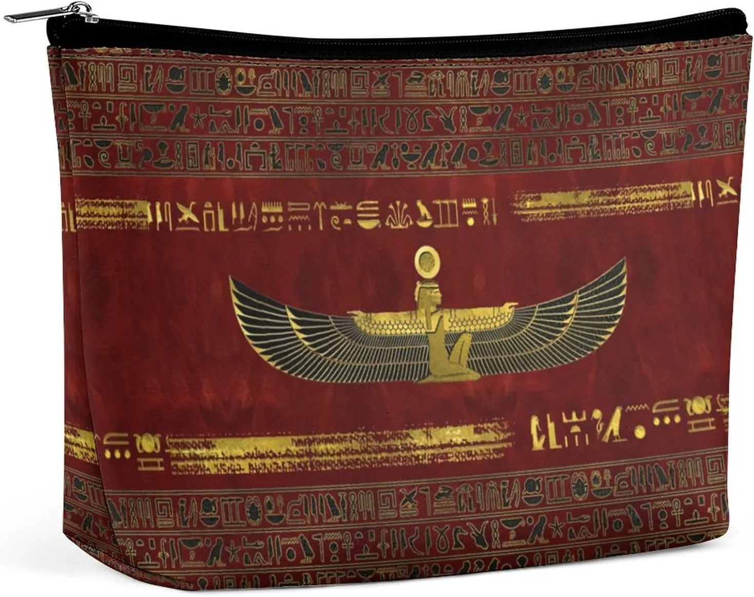 Golden Egyptian Eyes Egypt God Hieroglyphs Portable Cosmetic Bag Multifunction Storage Pouch PU Makeup Bag, Stationery Organizer with Zipper for Reunion Office