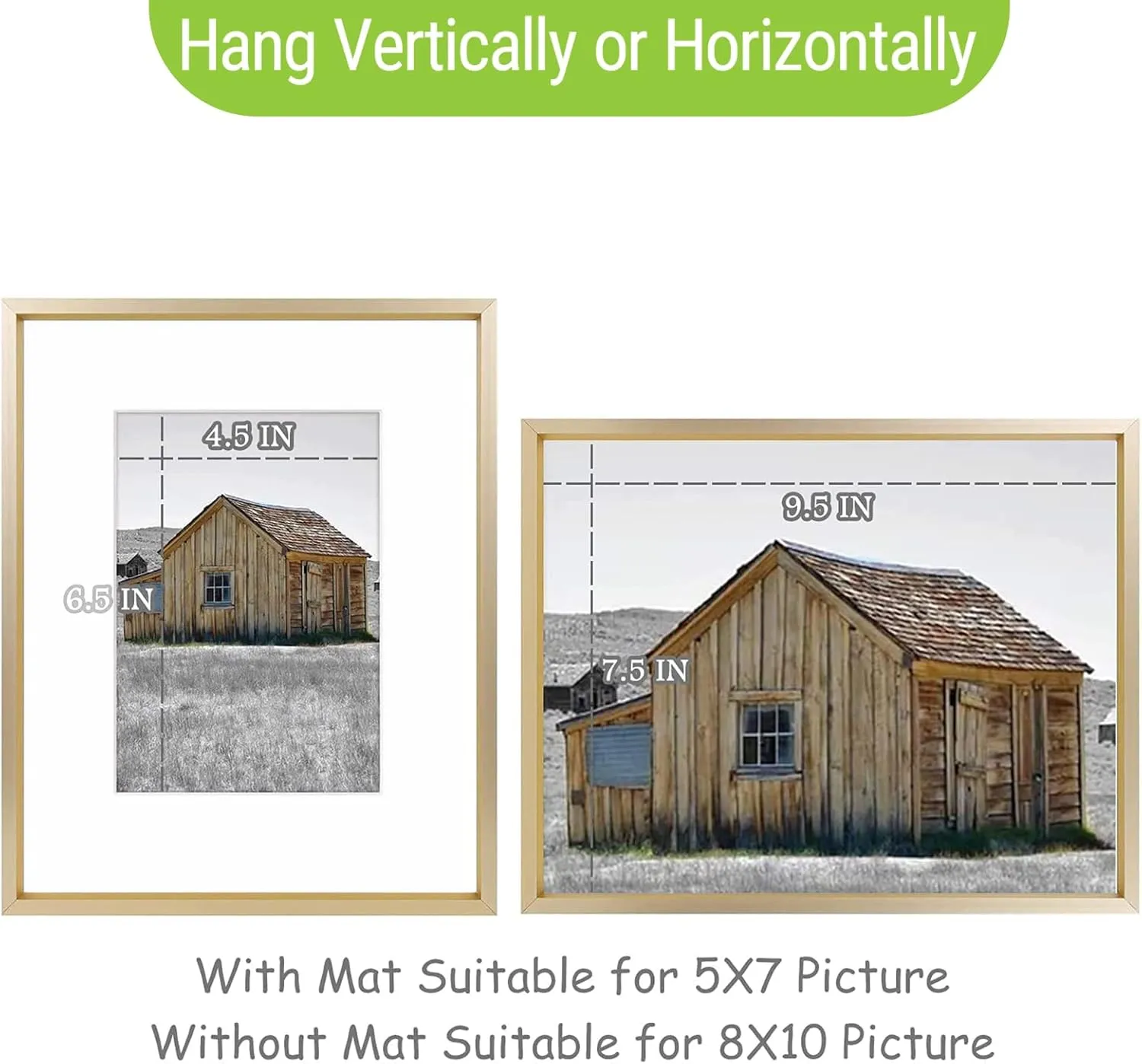 Golden State Art, 8x10 Gold Picture Frame Display Photo 5x7 with Mat or 8 x 10 Without Mat for Wall Mounting, Classic Satin Aluminum Frames with Real Glass (Pack of 1)