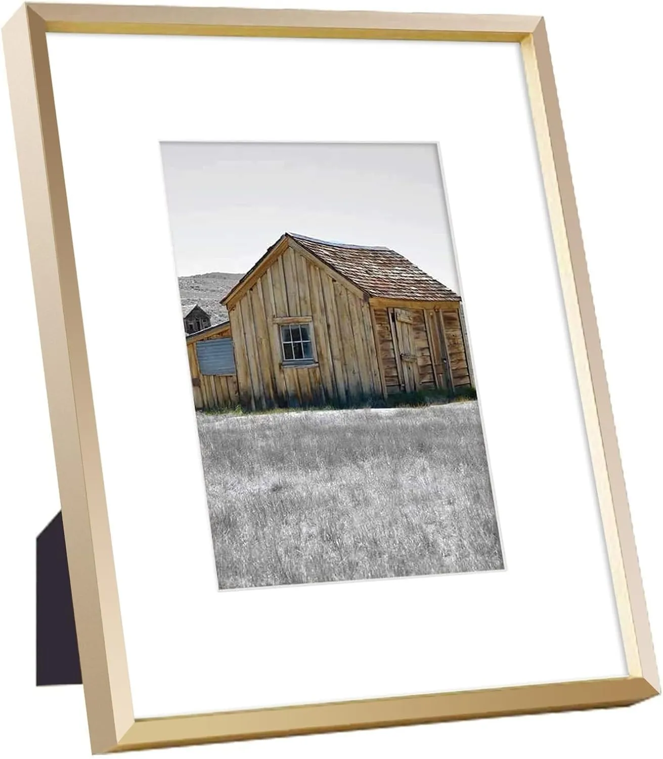 Golden State Art, 8x10 Gold Picture Frame Display Photo 5x7 with Mat or 8 x 10 Without Mat for Wall Mounting, Classic Satin Aluminum Frames with Real Glass (Pack of 1)
