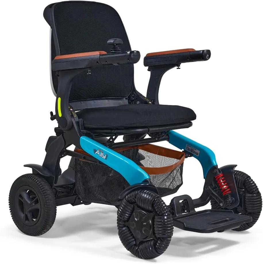 Golden Tech Ally Pro Foldable Power Wheelchair w/ 10-inch Omni-Directional Front Wheels - Airline Approved - Suspension - 37" Turning Radius - Smart Control Mobile App (Grey)