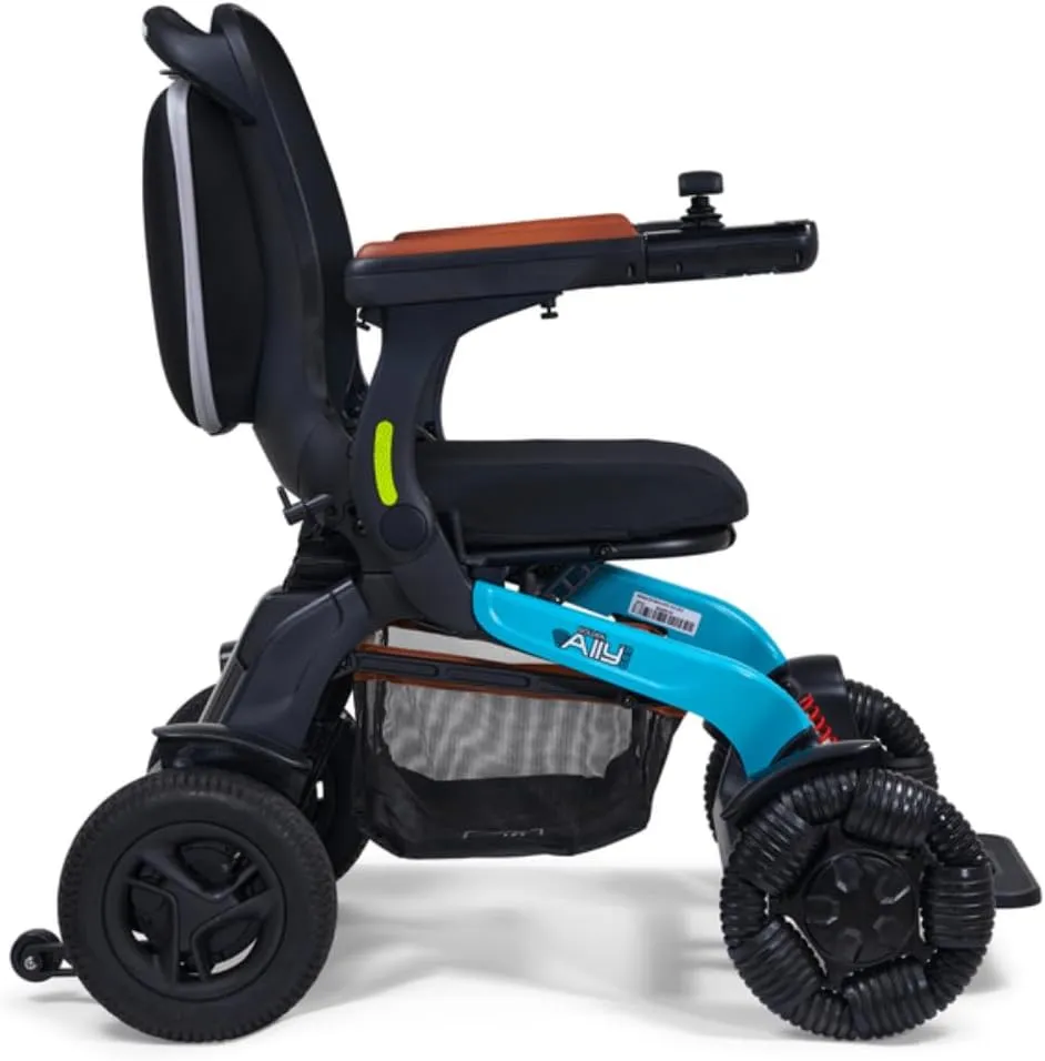 Golden Technologies Ally Pro Foldable Power Wheelchair w/ 10-inch Omni-Directional Front Wheels - Airline Approved - Suspension - 37" Turning Radius - Smart Control Mobile App (Teal)