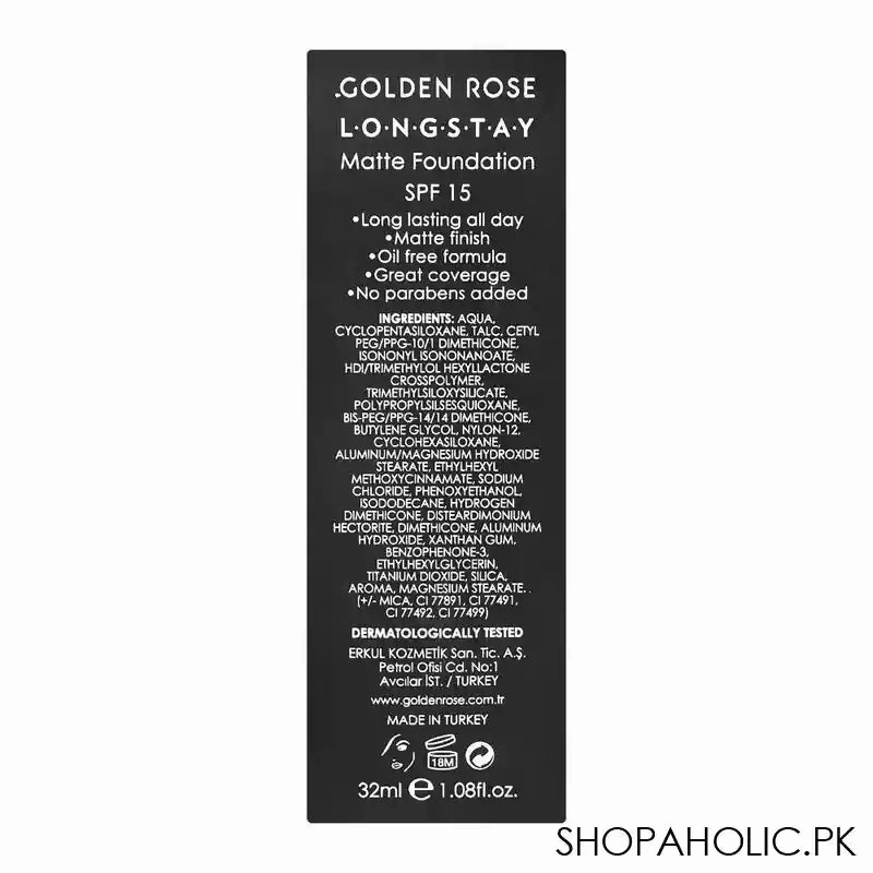 Golden Rose Long Stay Matte Foundation, Oil-Free, SPF-15, 06, 32ml