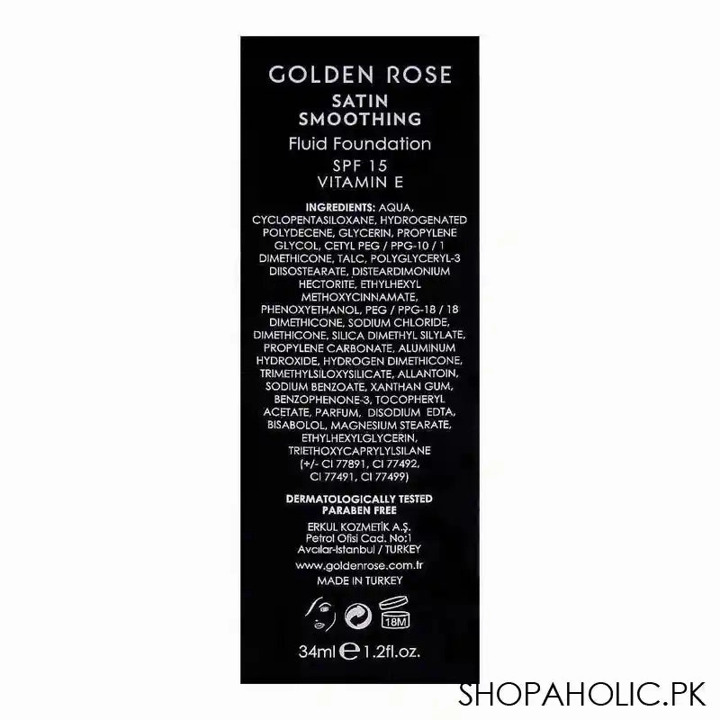 Golden Rose Satin Smoothing Fluid Foundation, 22, Paraben Free, SPF 15