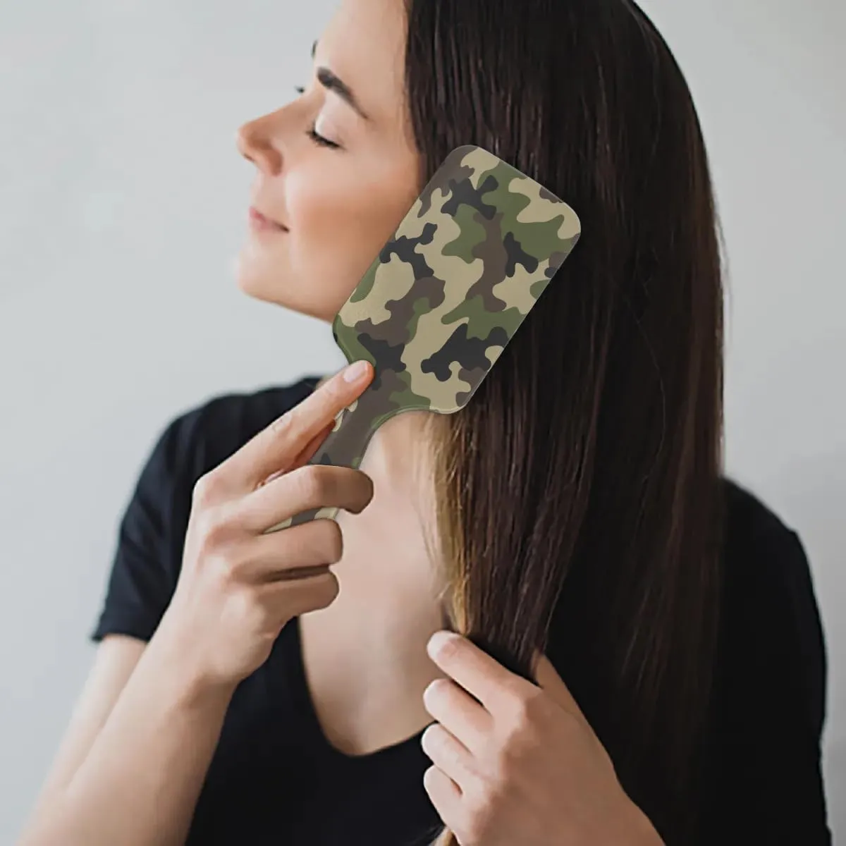 Green Camo Camouflage Hair Brush for Kids Girls Boys, Wet Dry Detangling Hair Brush Soft Bristle Hair Brushes Paddle Hairbrush for All Hair Types Women Men
