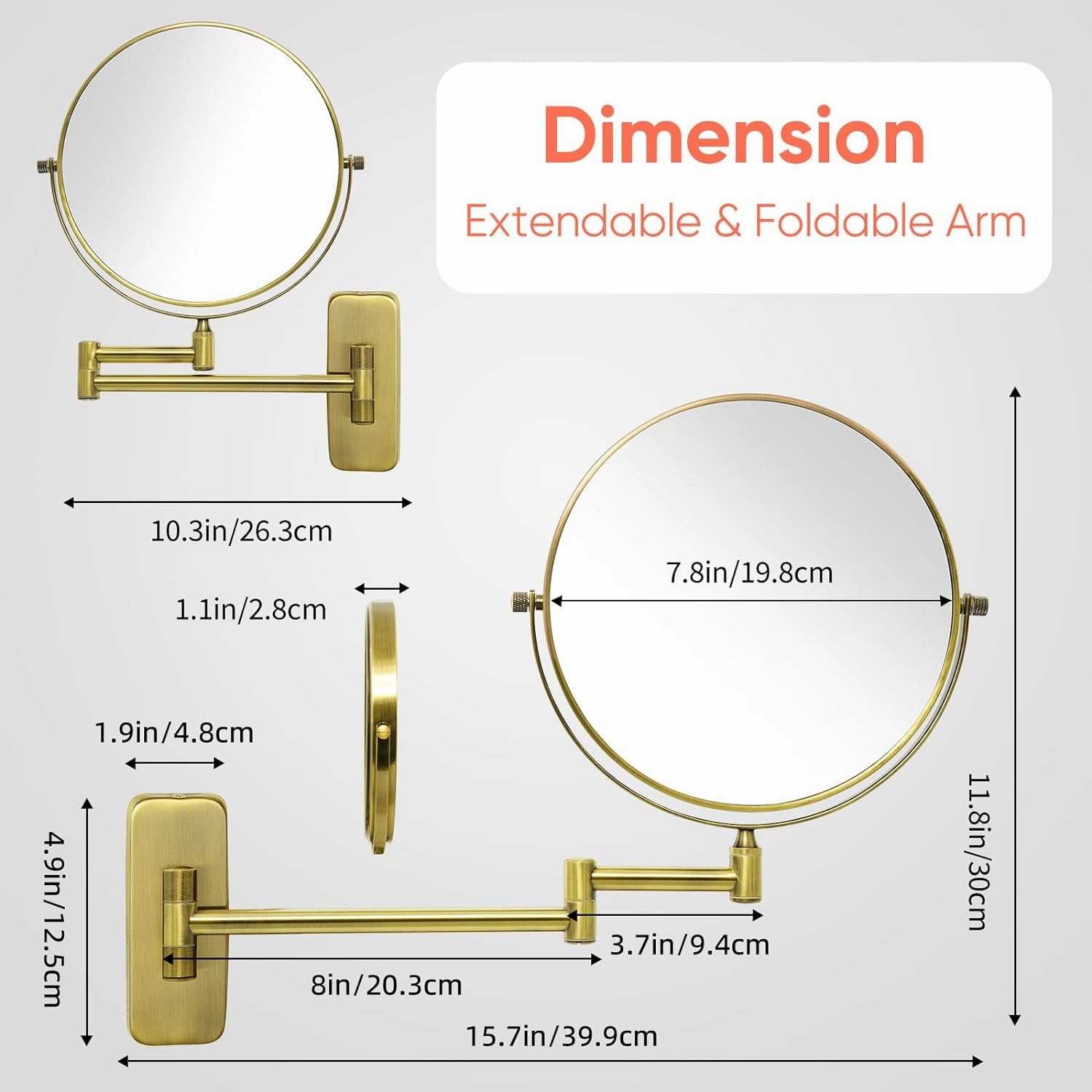GURUN 8-Inch Double-Sided Wall Mount Makeup Mirror Antique Satin Brass with 7X Magnification Bathroom Mirror for Hotel Antique Satin Brass M1406K(8in,7X)