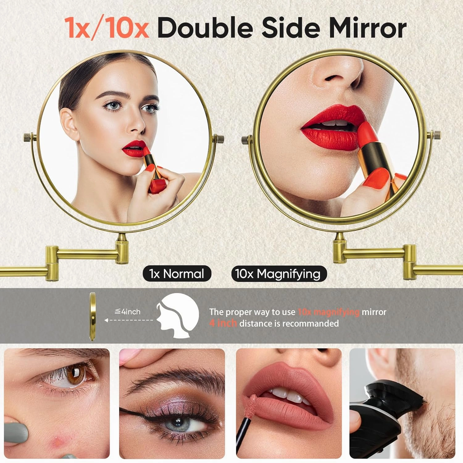 GURUN 8-Inch Double-Sided Wall Mount Makeup Mirrors with 10x Magnification Bathroom Mirror for Hotel Antique Satin Brass Finished M1406K(8in,10X)