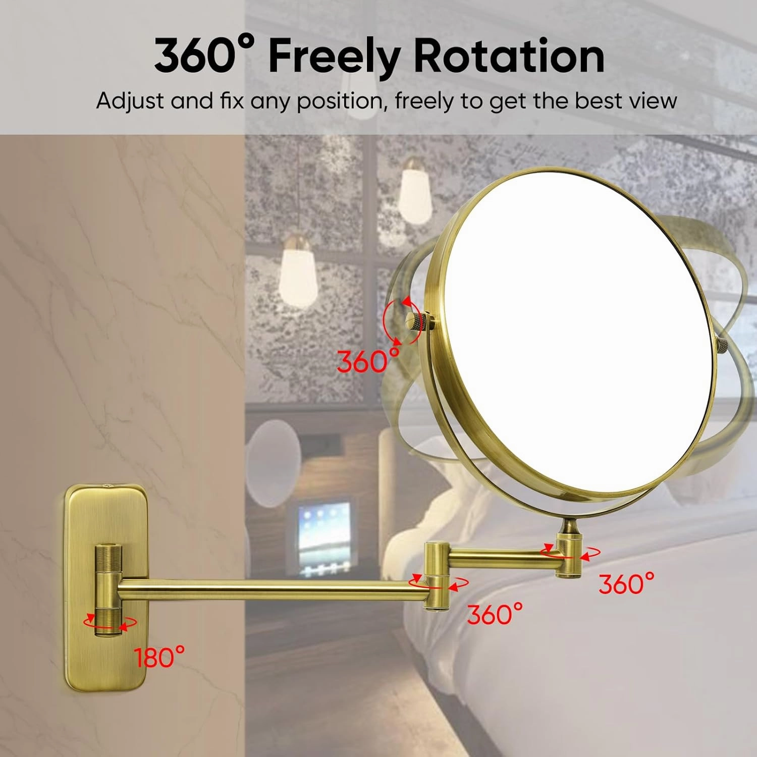 GURUN 8-Inch Double-Sided Wall Mount Makeup Mirrors with 10x Magnification Bathroom Mirror for Hotel Antique Satin Brass Finished M1406K(8in,10X)
