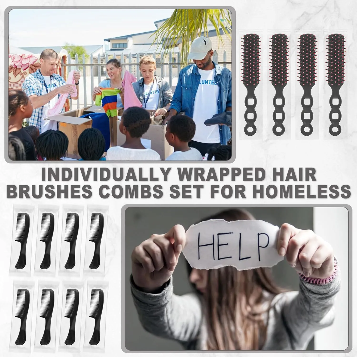 Hair Brush and Combs Bulk Individually Wrapped for Homeless,Disposable Hair Combs Bulk Hair Brushes Detangling Hairbrush for Women Shelter Nursing Hotel Church Charity Supplies100
