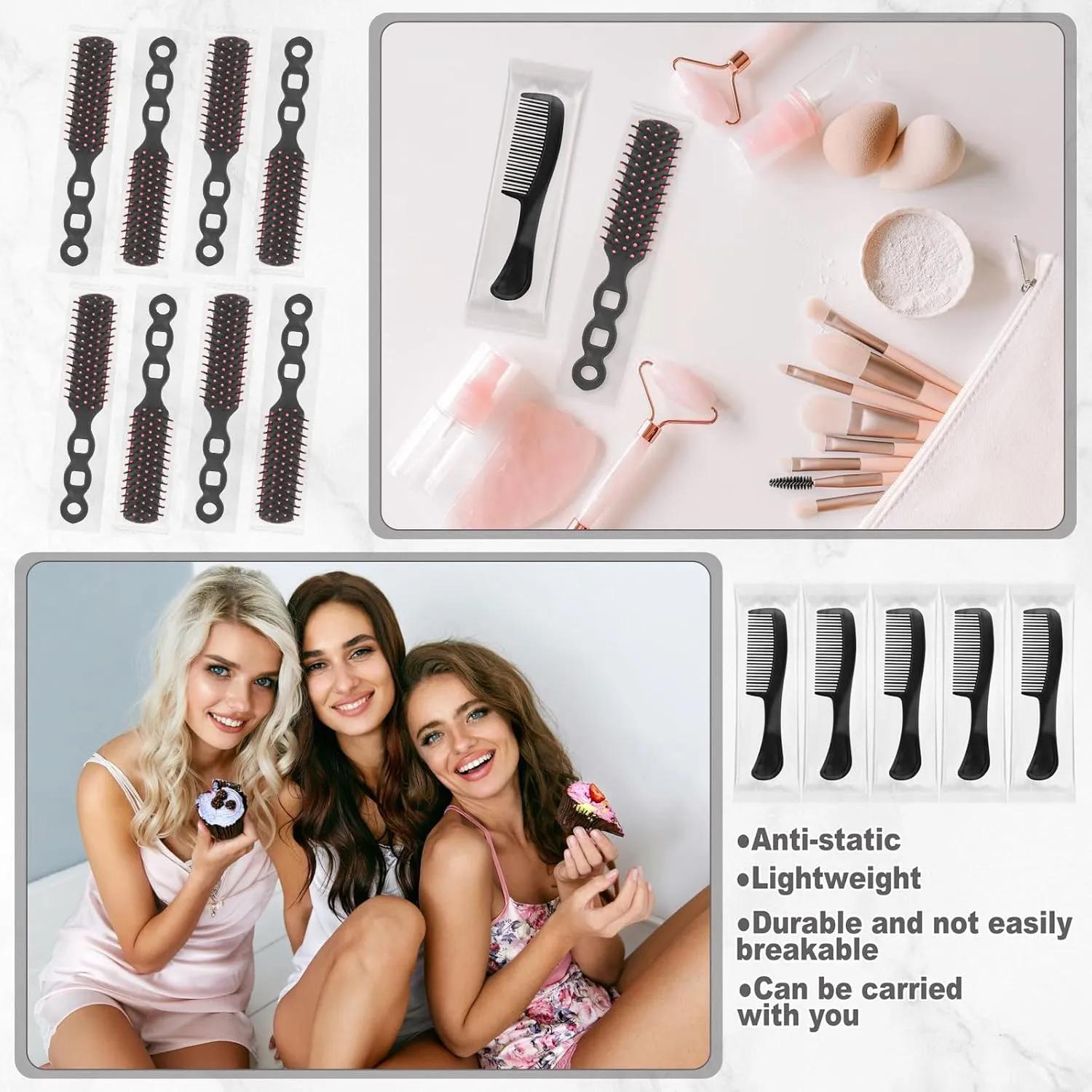 Hair Brush and Combs Bulk Individually Wrapped for Homeless,Disposable Hair Combs Bulk Hair Brushes Detangling Hairbrush for Women Shelter Nursing Hotel Church Charity Supplies100