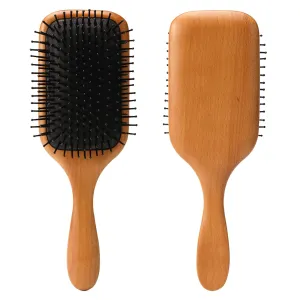 Hair Brush Natural Wooden Paddle Brush, Brushes for Men & Women, Wood Hairbrush for Thick or Curly Hair, Black & Wood Square Hair Brush, Beech Massage Scalp Brush