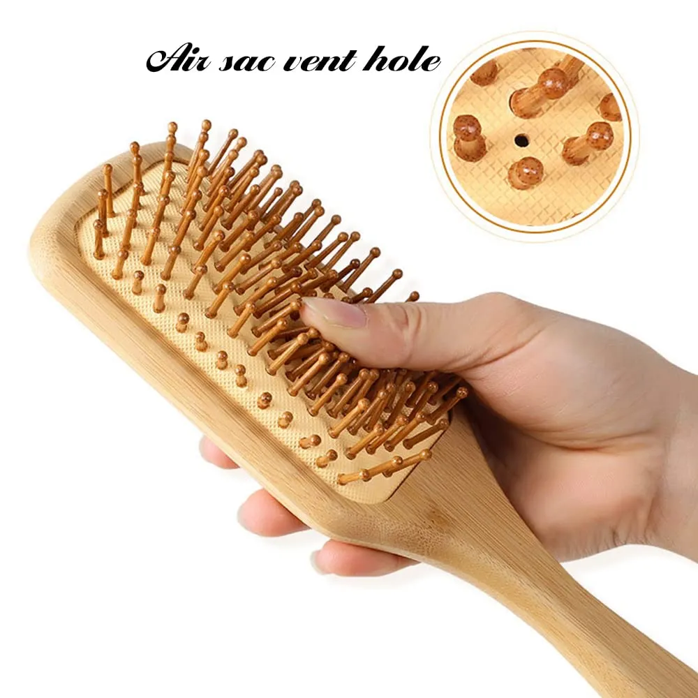 Hair Brush, Personalized Bamboo Paddle Brush, Natural Bamboo Bristles Detangling Hairbrush for Massaging Scalp, Women's and Girls Gift (Square, 8.86" x 2.68")