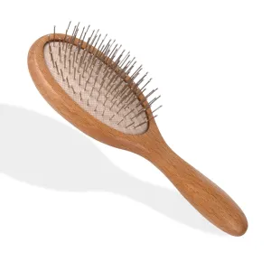 Hair Brush, Wooden Hairbrush with Metal Bristles, Stimulates Scalp for Hair Growth, Gift for Mother's & Father's & Friends, All Hair Types