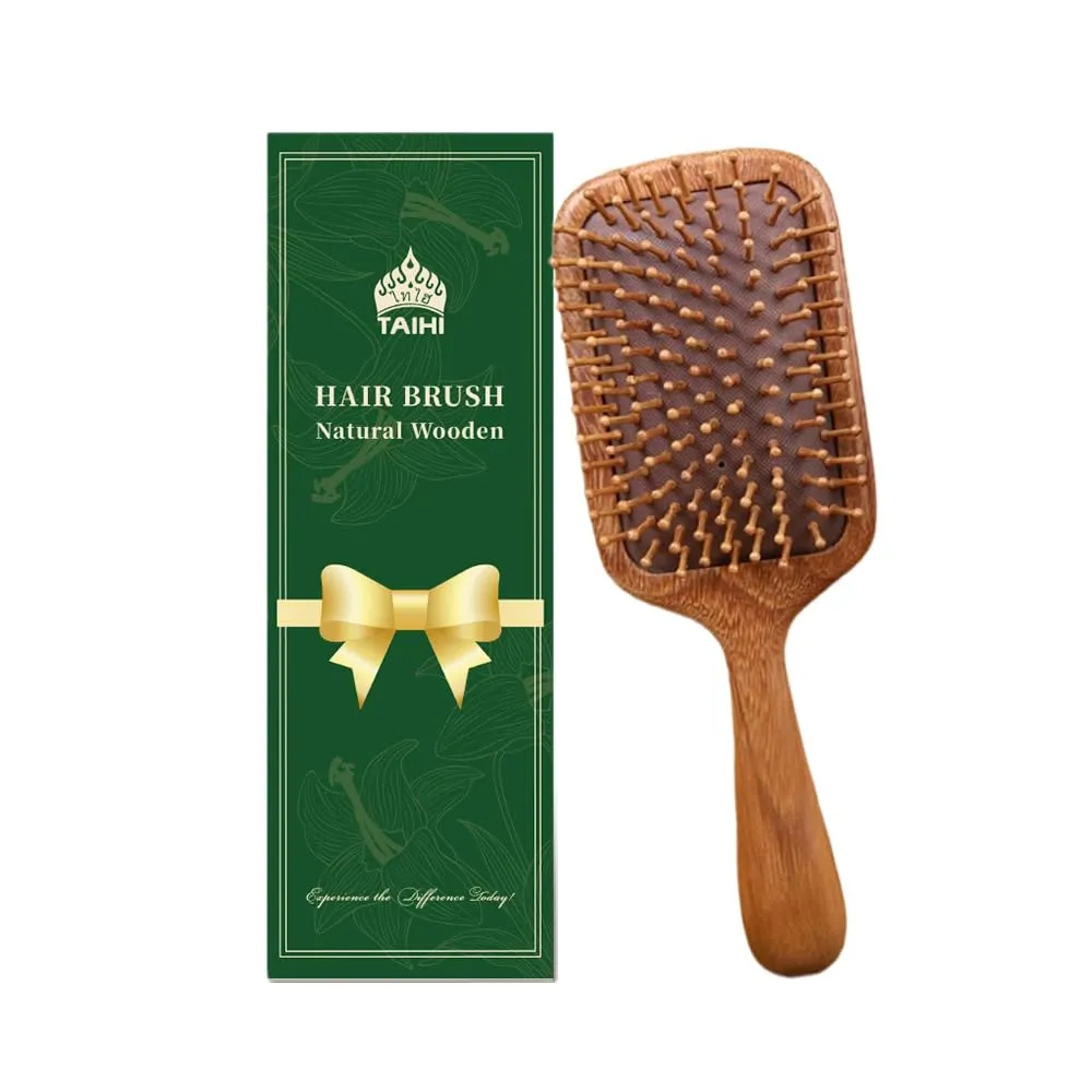 Hair Brushes for Women Men Kids Natural Green Sandalwood Wooden Hair Brush with Ergonomic Handle Enhance Shine Detangling Hairbrush for Dry Curly Thick Thin Straight Hair