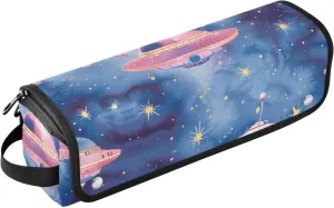 Hair Styling Tools Organizers,Seamless Pink Cute UFO Sky Bright Wonderful Watercolor Portable Hair Tools Organizer with Heat Resistant Mat for Flat Iron Straightener,Curling and Other Hair Stylin