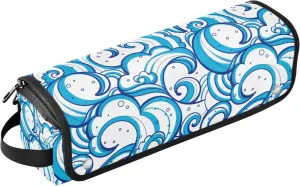 Hair Tools Travel Bag with Heat Resistant Mat Detachable 2-in-1 Curling Iron Travel Case Hot Tools Organizer for Straightener Flat Iron Abstract Blue Wave