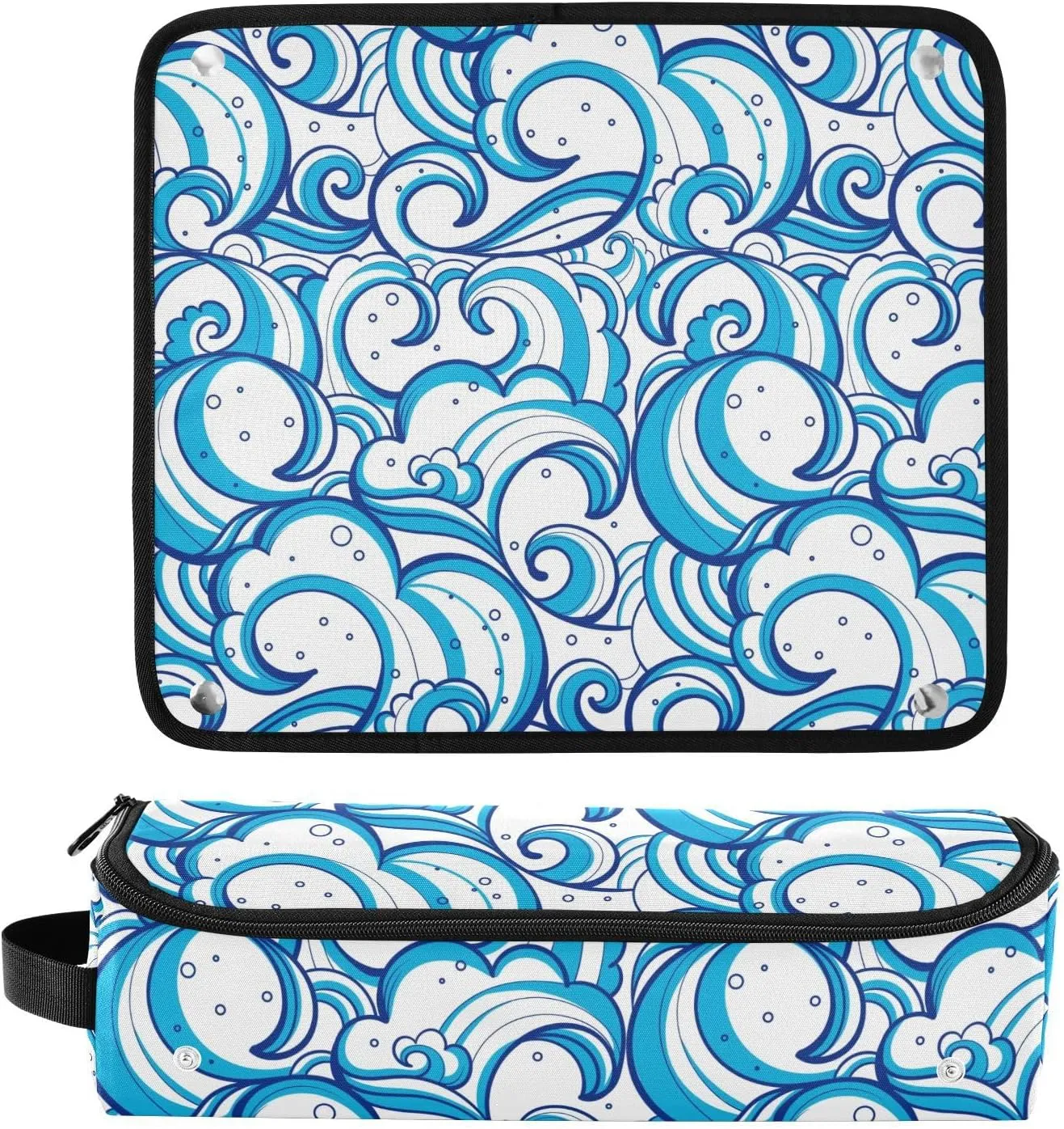 Hair Tools Travel Bag with Heat Resistant Mat Detachable 2-in-1 Curling Iron Travel Case Hot Tools Organizer for Straightener Flat Iron Abstract Blue Wave