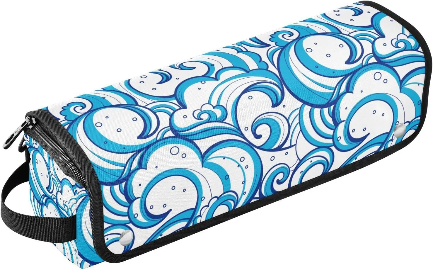 Hair Tools Travel Bag with Heat Resistant Mat Detachable 2-in-1 Curling Iron Travel Case Hot Tools Organizer for Straightener Flat Iron Abstract Blue Wave