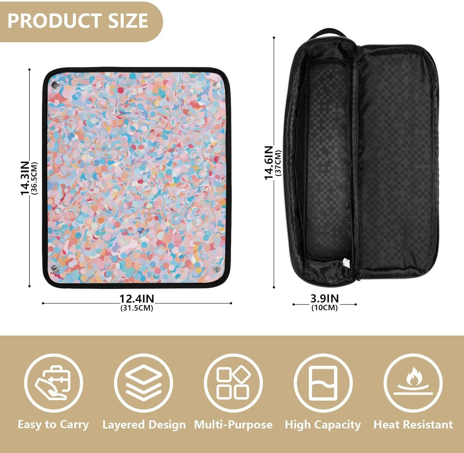 Hair Tools Travel Bag with Heat Resistant Mat Detachable 2-in-1 Curling Iron Travel Case Hot Tools Organizer for Straightener Flat Iron Abstract Glitter
