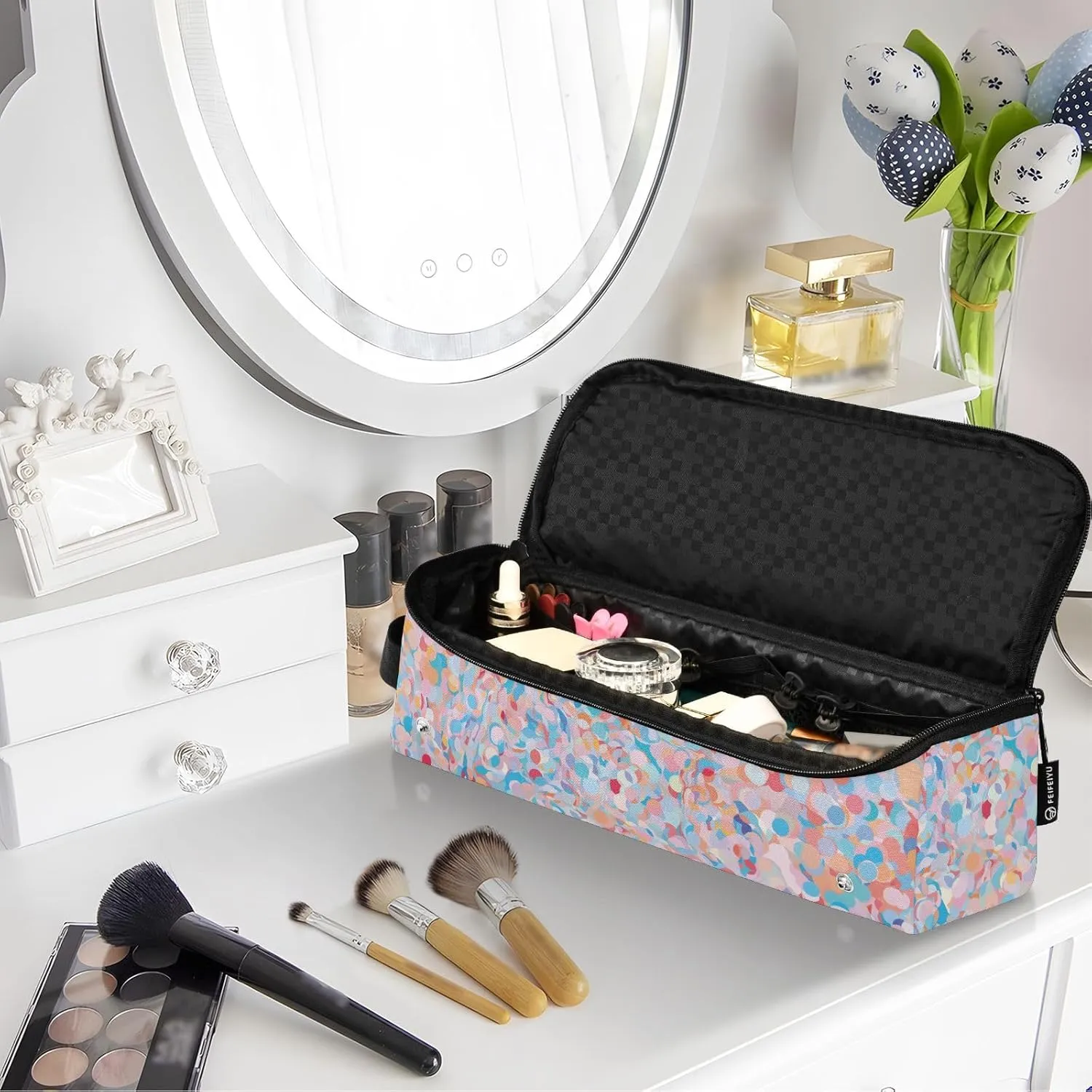 Hair Tools Travel Bag with Heat Resistant Mat Detachable 2-in-1 Curling Iron Travel Case Hot Tools Organizer for Straightener Flat Iron Abstract Glitter