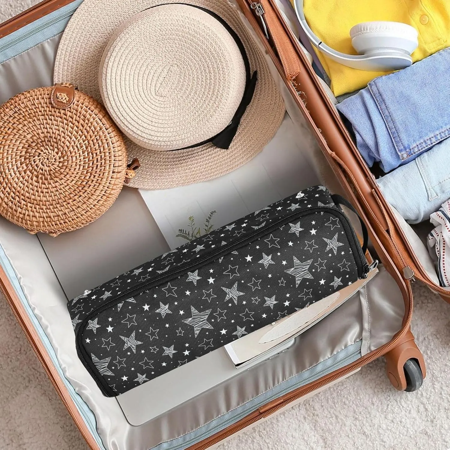 Hair Tools Travel Bag with Heat Resistant Mat Detachable 2-in-1 Curling Iron Travel Case Hot Tools Organizer for Straightener Flat Iron Black Stars