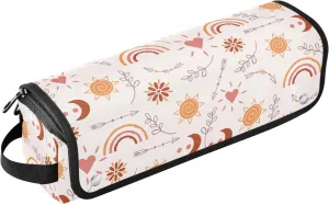 Hair Tools Travel Bag with Heat Resistant Mat Detachable 2-in-1 Curling Iron Travel Case Hot Tools Organizer for Straightener Flat Iron Boho Moon Rainbow Sun Floral