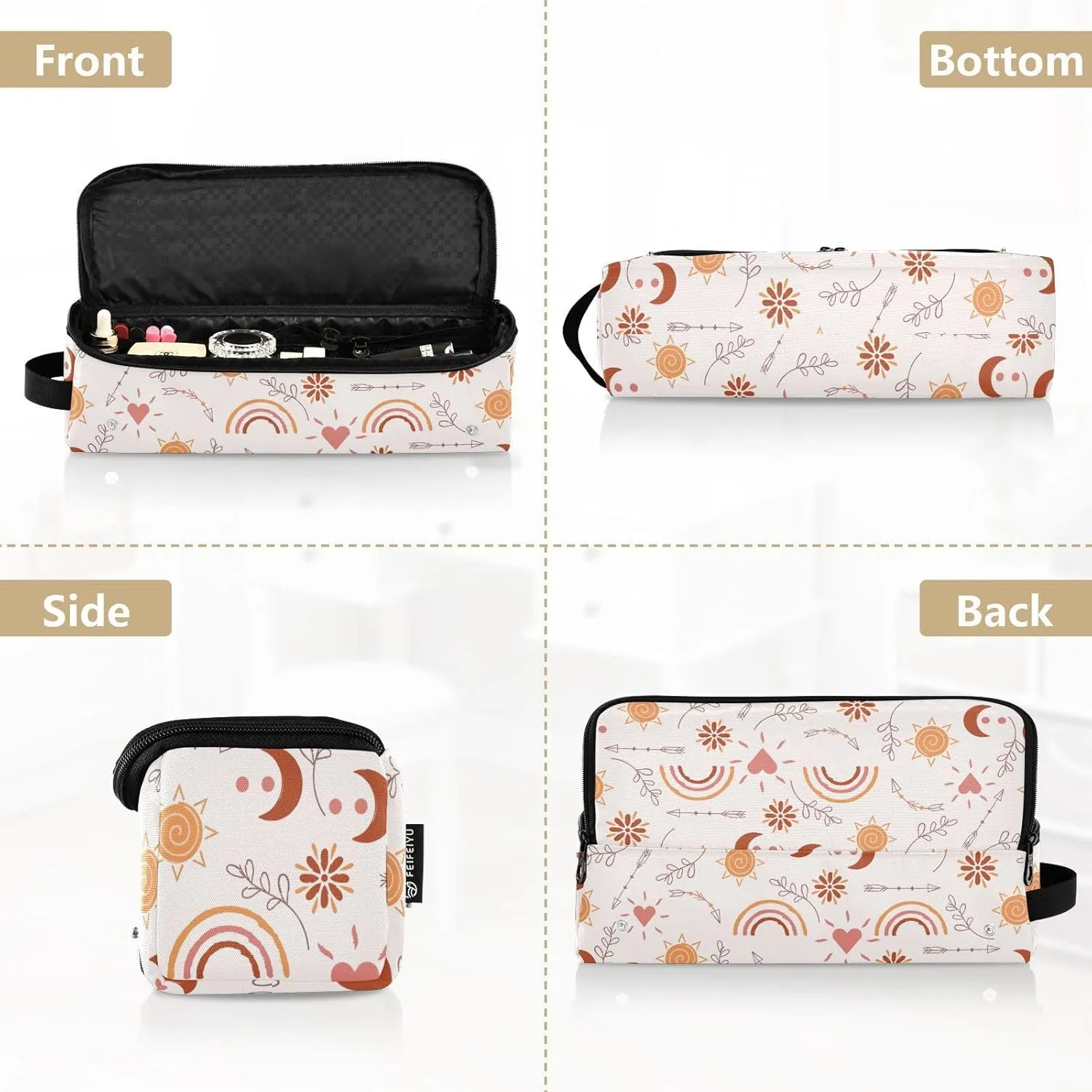 Hair Tools Travel Bag with Heat Resistant Mat Detachable 2-in-1 Curling Iron Travel Case Hot Tools Organizer for Straightener Flat Iron Boho Moon Rainbow Sun Floral