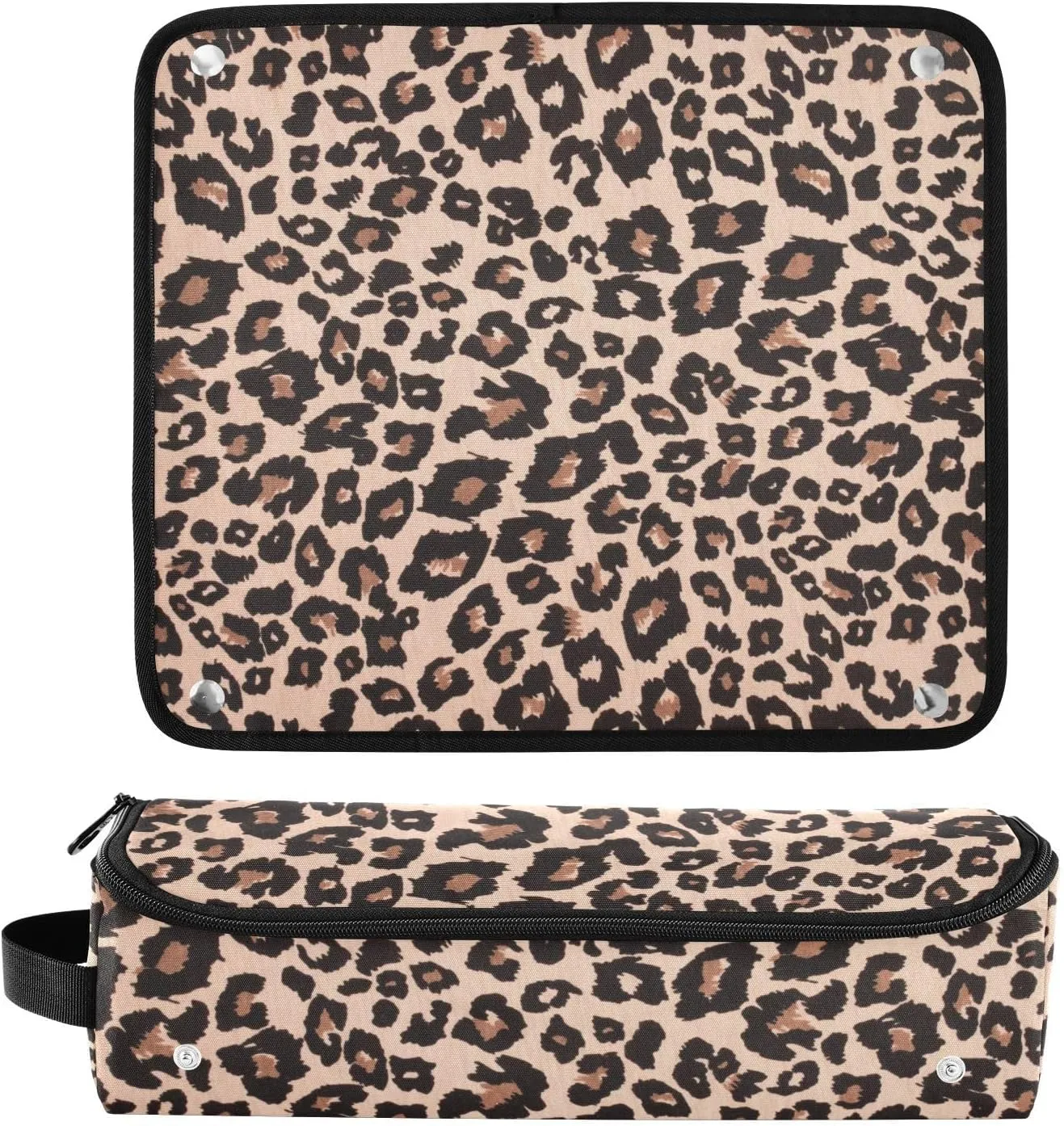 Hair Tools Travel Bag with Heat Resistant Mat Detachable 2-in-1 Curling Iron Travel Case Hot Tools Organizer for Straightener Flat Iron Leopard Print Brown