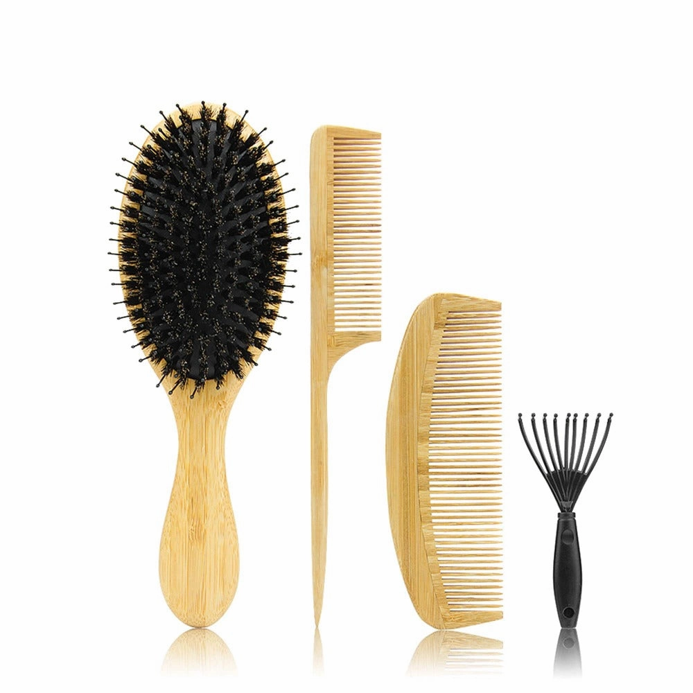 Hair Brush and Comb Set - Bamboo Boar Bristle