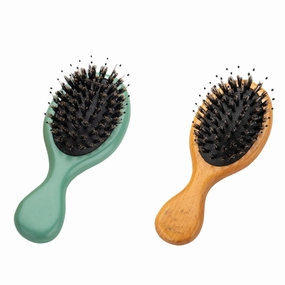 Hair Brush Mini Boar Bristle Hairbrush for Thick Thin Straight Curly Hair, 2 Pcs Natural Beech Wood Handle Cushion Massage Detangling Hair Brush for Men Women Adults