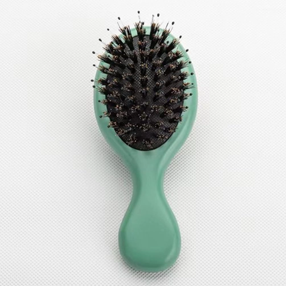 Hair Brush Mini Boar Bristle Hairbrush for Thick Thin Straight Curly Hair, 2 Pcs Natural Beech Wood Handle Cushion Massage Detangling Hair Brush for Men Women Adults