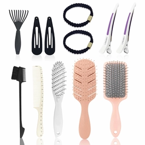 Hair Brush Set 12 Pieces Detangling Brushes and Combs for Styling Women Paddle Brush Vent Brushes 2pcs white hair clips 2pcs black hairpin 2pcs hair tie and cleaning claw Hairbrush Gifts for Girls