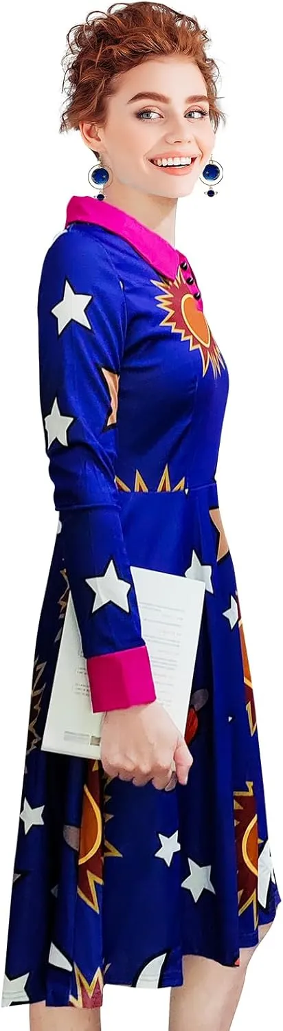 Halloween Women's Planets Stars Moon Solar System Dress Cosplay Costume A-Line Dress