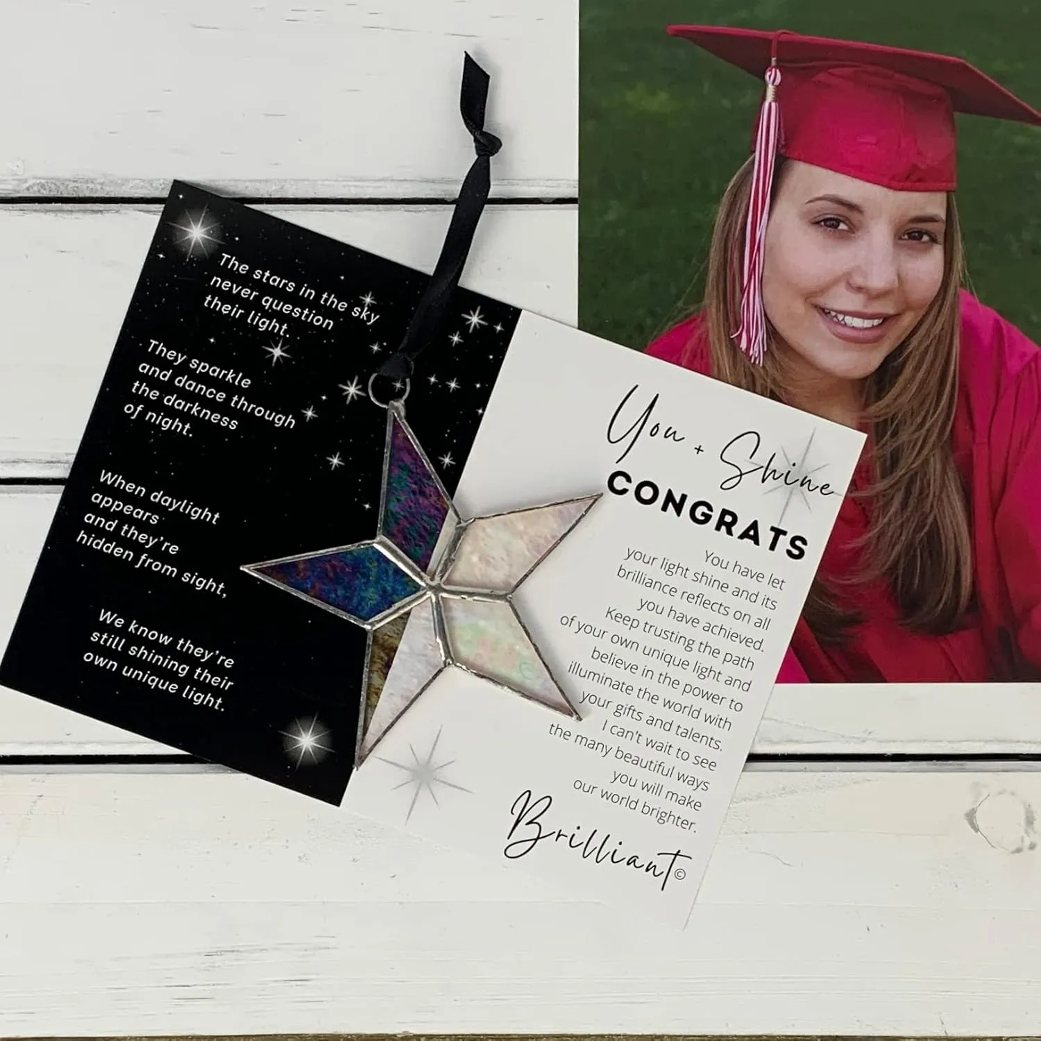 Handmade Iridescent Stained Glass Star With Heartfelt Congratulation Message - Graduation Gift/New Chapter Gift for New Beginnings