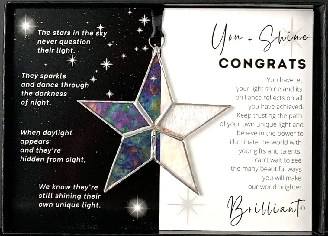 Handmade Iridescent Stained Glass Star With Heartfelt Congratulation Message - Graduation Gift/New Chapter Gift for New Beginnings