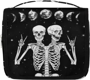 Hanging Toiletry Bag for Woman Moon Phase Skull Skeleton,Portable Makeup Cosmetic Bag,Travel Organizer for Accessories Wash Bag for Woman Man