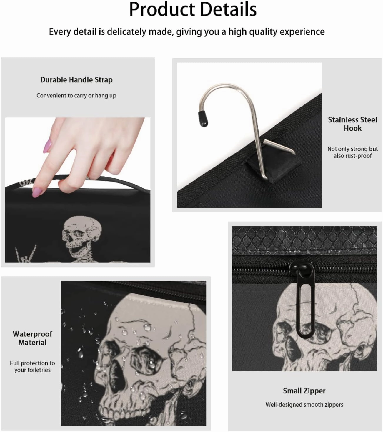 Hanging Toiletry Bag for Women, Halloween Skeleton Makeup Bag, Day of the Dead Cosmetic Bag, Travel Essentials for Women Men