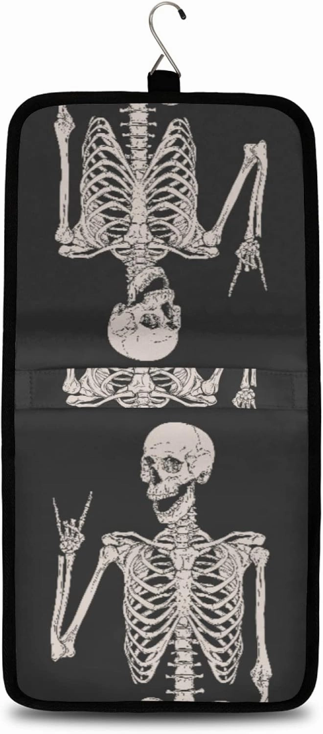 Hanging Toiletry Bag for Women, Halloween Skeleton Makeup Bag, Day of the Dead Cosmetic Bag, Travel Essentials for Women Men