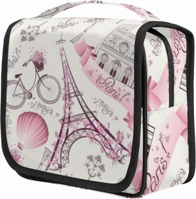 Hanging Toiletry Bag for Women, Paris Eiffel Tower Makeup Bag, Floral Flower Cosmetic Bag, Travel Essentials for Women Men