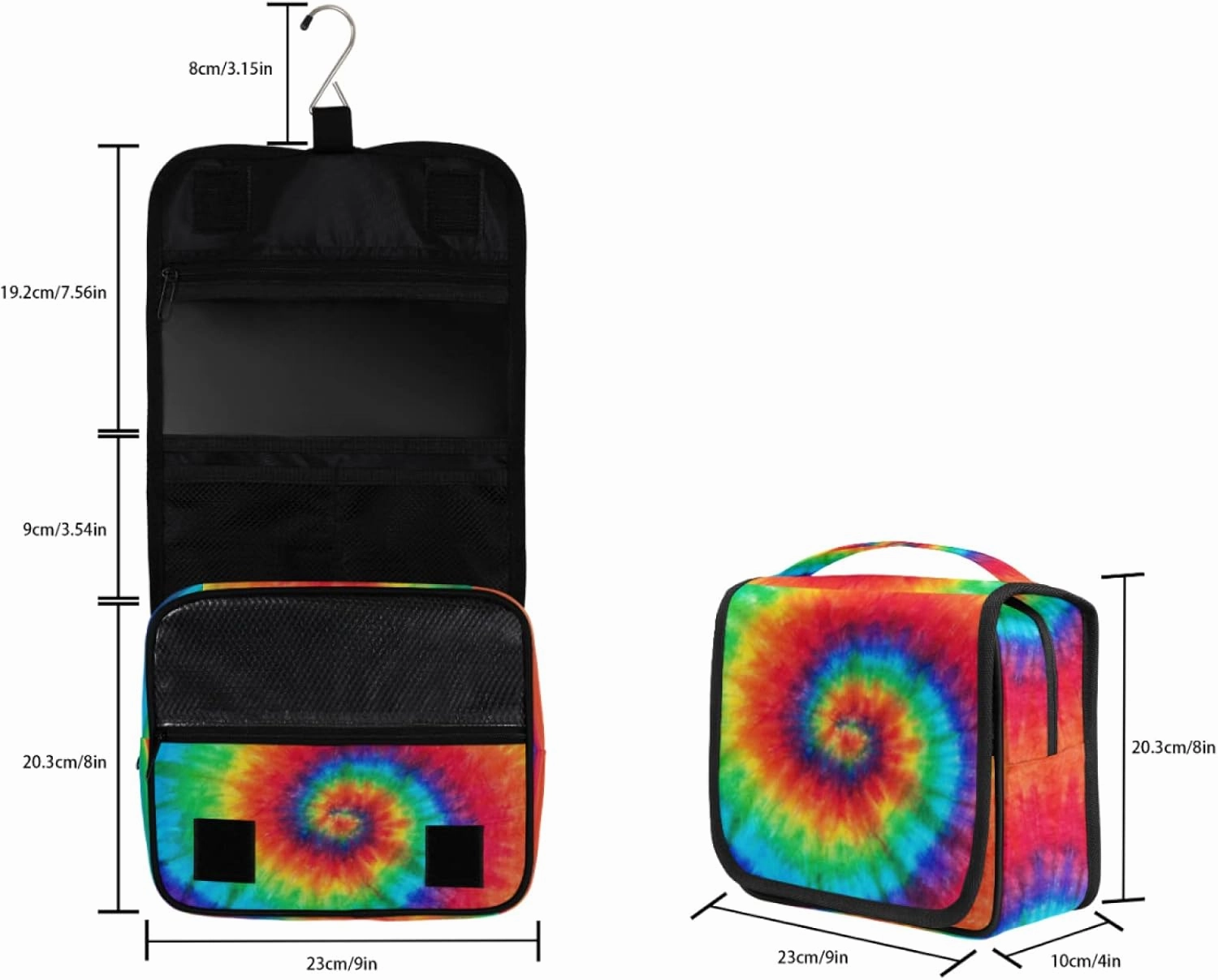 Hanging Toiletry Bag for Women, Rainbow Swirl Tie Dye Makeup Bag, Cosmetic Bag, Travel Essentials for Women Men